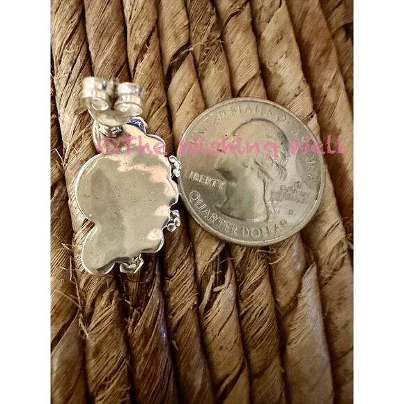 Kingman  Half Cluster Green & Blue  Turquoise
Sterling Silver Earrings - Picture 4 of 5